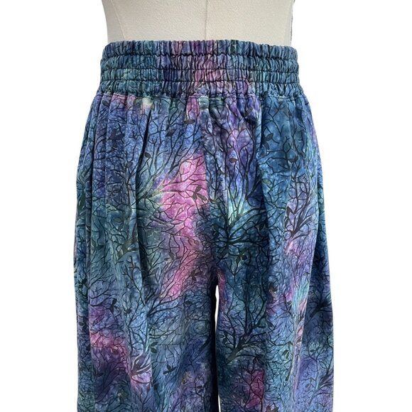 Galaxy Tree Print Wide Leg Pants Elastic Waist Boho Artsy Festival Cottagecore - Picture 9 of 9